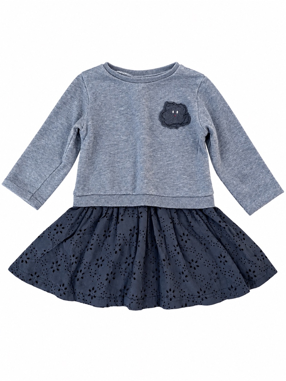 ZARA BabyGirl Navy Blue & Gray, Cloud, Eyelet, Skirt Dress | Sweet Minimalist